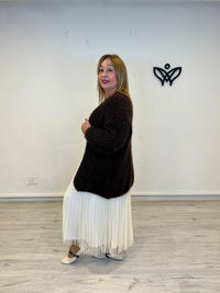 chaqueta cárdigan larga de punto que no pica marrón chocolate