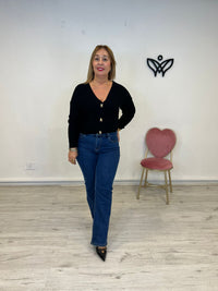 Chaqueta cárdigan punto corta escote pico negra