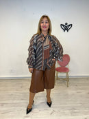 Camisa de gasa estampada con lazo en marrón chocolate