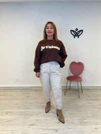 Pantalón elástico de corte recto goma en la cintura y bolsillos beis