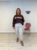 Pantalón elástico de corte recto goma en la cintura y bolsillos beis