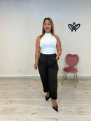 Pantalón elástico de corte recto goma en la cintura y bolsillos marrón chocolate
