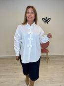 Camisa algodón cuello camisero detalle lazos blanca