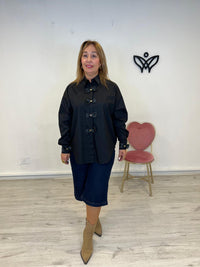 Camisa algodón cuello camisero detalle lazos negra