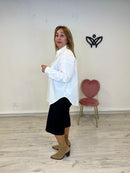 Camisa algodón cuello camisero detalle lazos blanca