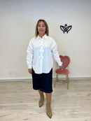 Camisa algodón cuello camisero detalle lazos blanca