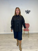 Camisa algodón cuello camisero detalle lazos negra