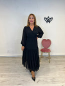 Vestido largo escote en pico de gasa negro