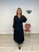 Vestido largo escote en pico de gasa negro