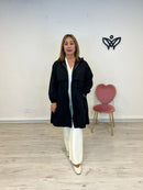 Trench larga gabardina con capucha cierre cremallera negra