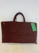 Bolso de de ante rectangular de flecos asa larga y corta burdeos