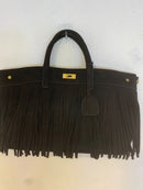 Bolso de ante de flecos rectangular dos asas corta y una larga negro