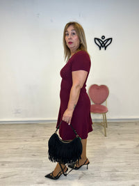 Bolso flecos de ante corte media luna asa larga y corta negro