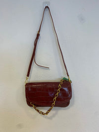 Bolso cartera alargado polipiel brillo asa doradas burdeos