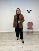 Americana chaqueta de ante forrada con solapas clásica marrón