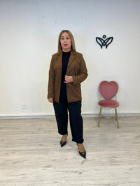 Americana chaqueta de ante forrada con solapas clásica marrón