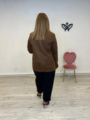 Americana chaqueta de ante forrada con solapas clásica marrón