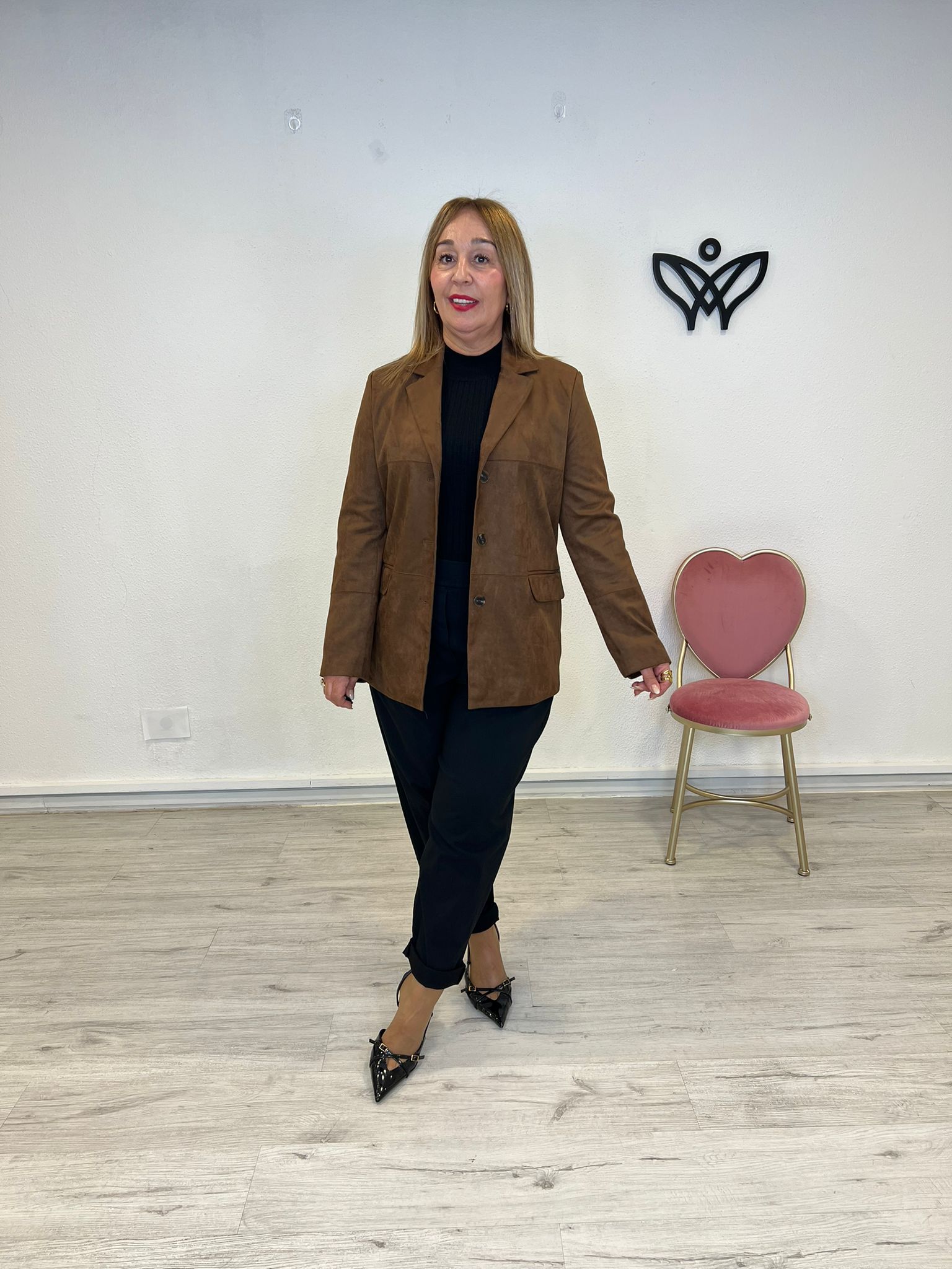 Americana chaqueta de ante forrada con solapas clásica marrón