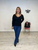 Jersey de punto escote pico canalé negro