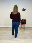 Jersey de punto escote en pico de canalé burdeos