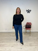 Jersey de punto de cuello redondo canalé perlas negro