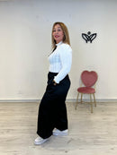 Jersey de punto de canalé cuello subido manga larga blanco