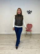 Chaleco acolchado corto ligero forrado y cierre con cremallera marrón chocolate