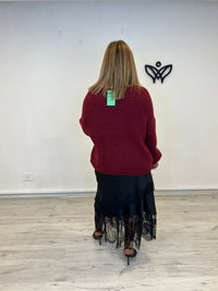 Jersey de punto escote en pico en burdeos