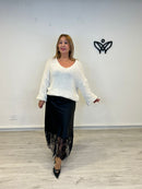 Jersey de punto escote en pico en beis