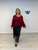 Jersey de punto escote en pico en burdeos