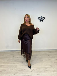 Jersey de punto escote en pico en marrón chocolate