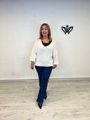 Jersey escote en pico oversize punto gordo beis