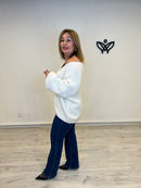 Jersey escote en pico oversize punto gordo beis