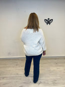 Jersey escote en pico oversize punto gordo beis