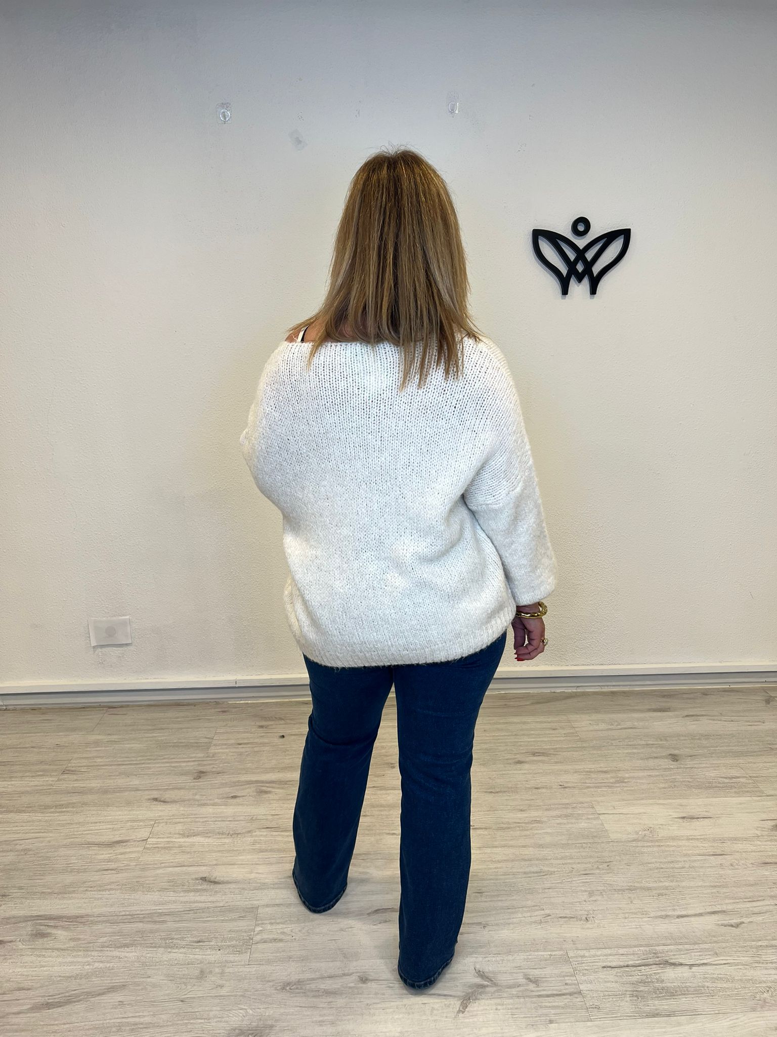 Jersey escote en pico oversize punto gordo beis