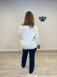 Jersey escote en pico oversize punto gordo beis