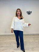 Jersey escote en pico oversize punto gordo beis