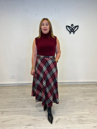 Falda de cuadros corte evasé con bolsillos goma en la cintura budeos