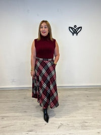 Falda de cuadros corte evasé con bolsillos goma en la cintura budeos