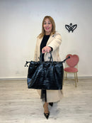 Bolso rectangular brillante piel cocodrilo sintético negro