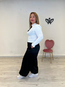 Jersey de punto de canalé cuello subido manga larga blanco