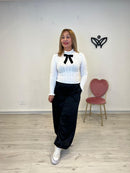 Jersey de punto de canalé cuello subido manga larga blanco