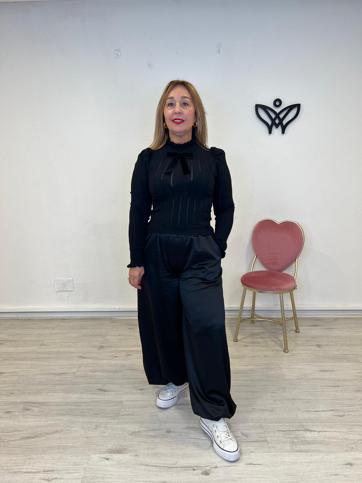 Jersey de punto de canalé cuello subido manga larga negro