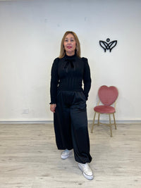 Jersey de punto de canalé cuello subido manga larga negro