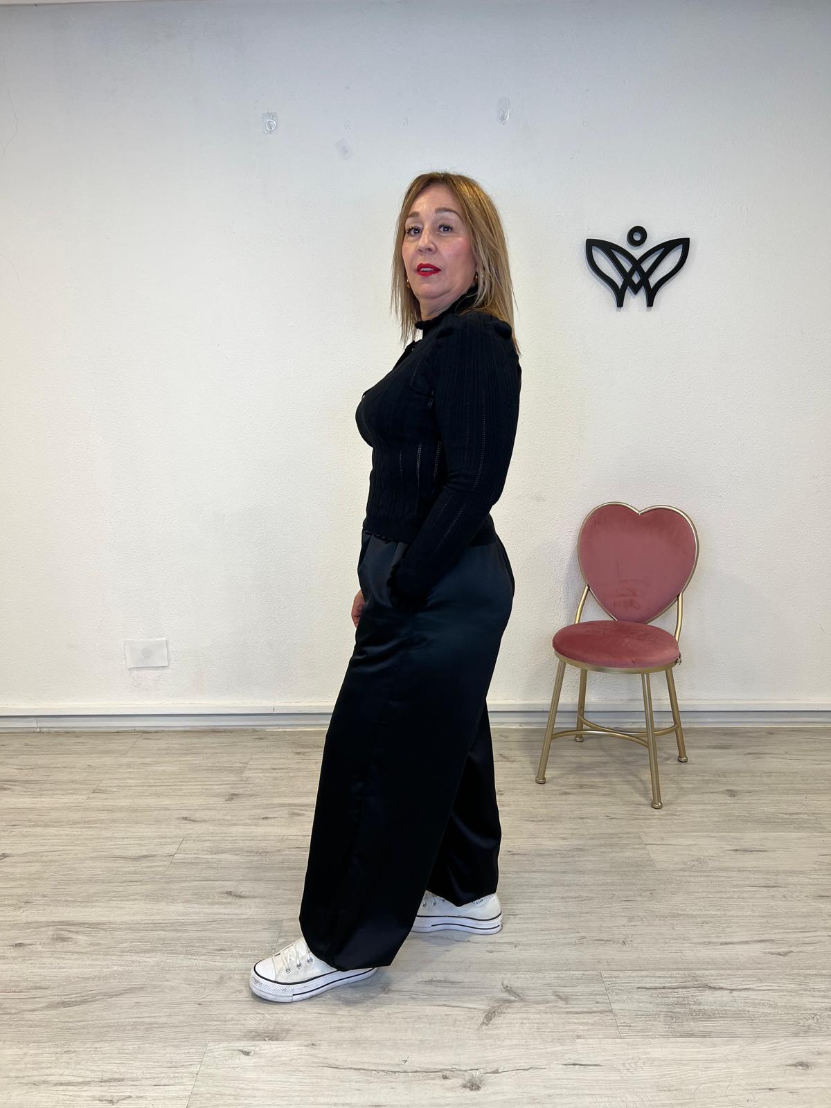 Jersey de punto de canalé cuello subido manga larga negro