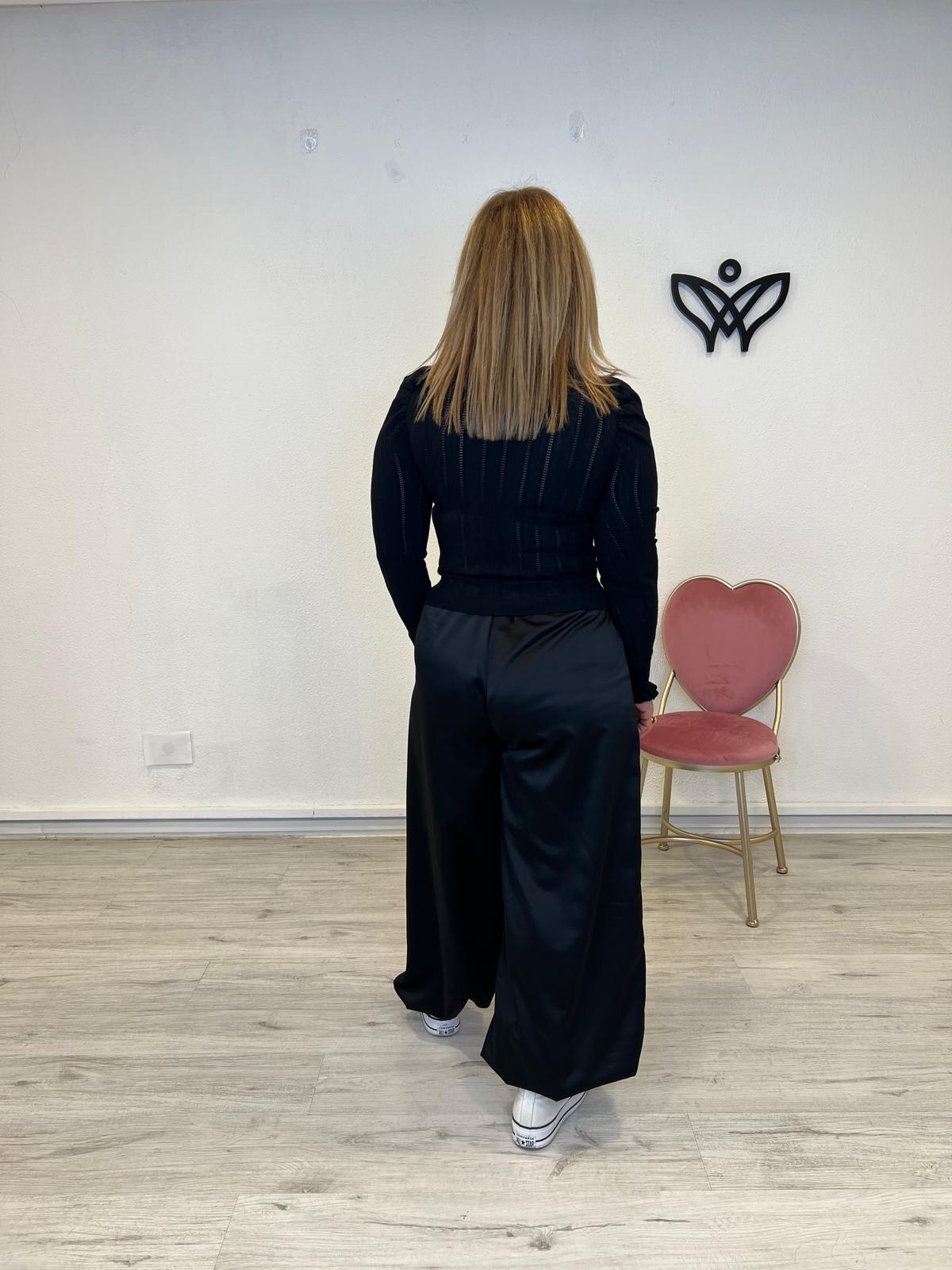 Jersey de punto de canalé cuello subido manga larga negro