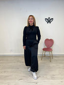 Jersey de punto de canalé cuello subido manga larga negro