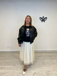 Cazadora bomber forrada abrocha con cremallera polipiel negra