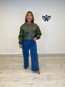 Bomber cazadora polipiel forrada en verde oliva