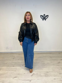 Cazadora bomber forrada abrocha con cremallera polipiel negra